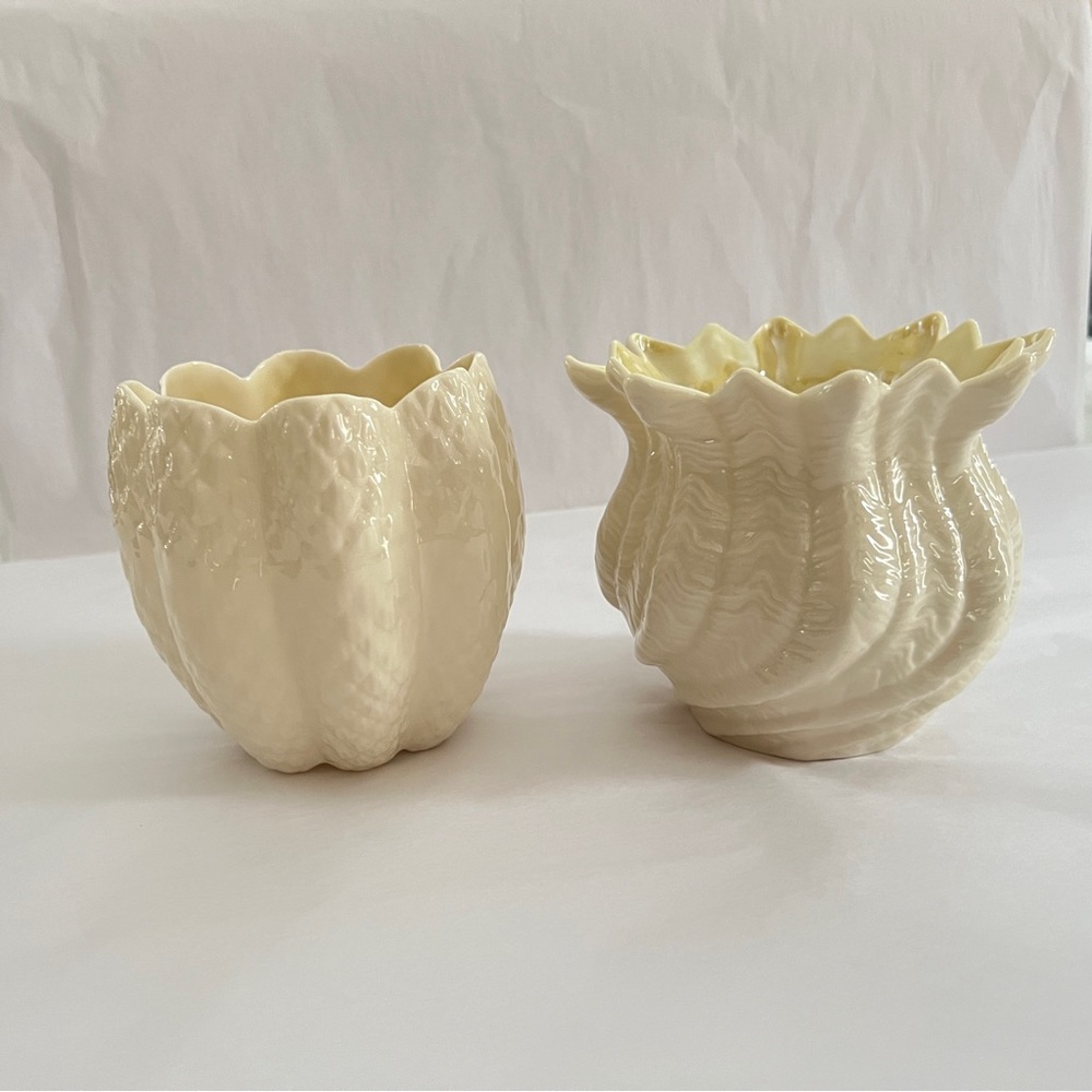 Two Belleek flower pots vases